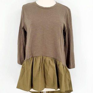 English Factory Army Peplum Poplin Knit Jersey 3/4 Sleeve Top Shirt Small 4-6